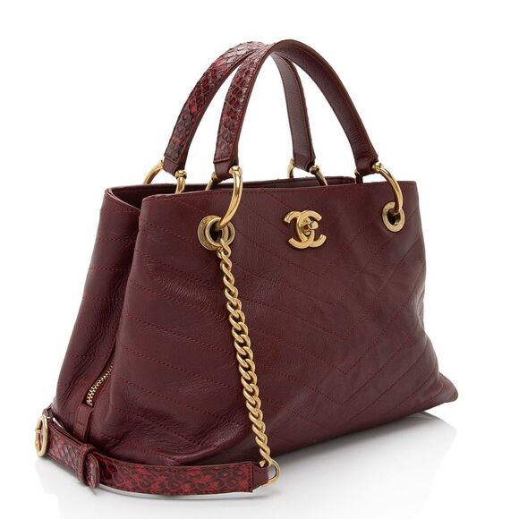Chanel Chevron Calfskin Python Chic Small Shopping Tote - Picture 2 of 16